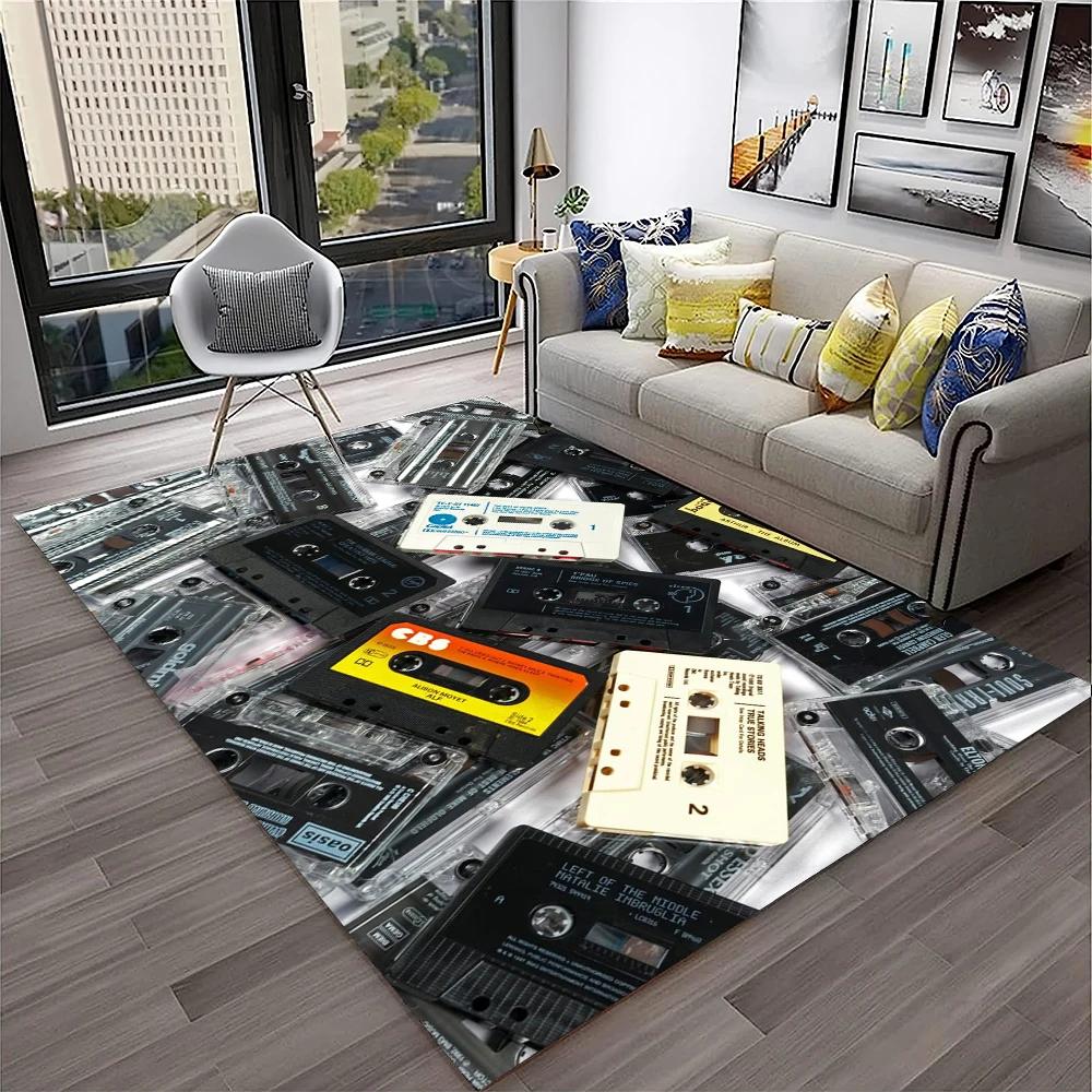3D Music Cassette Tape Retro Pattern Carpet Rug for Home Living Room Bedroom Sofa Doormat Decor,kids Area Rug Non-slip Floor Mat