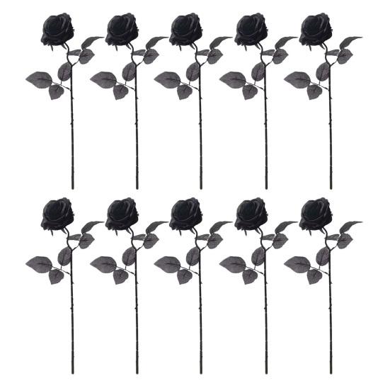 Black Themed Event Decor Realistic Silk Roses with Long Stems for Wedding Centerpieces, Halloween Home Faux Floral Arrangements Decor, Artificial