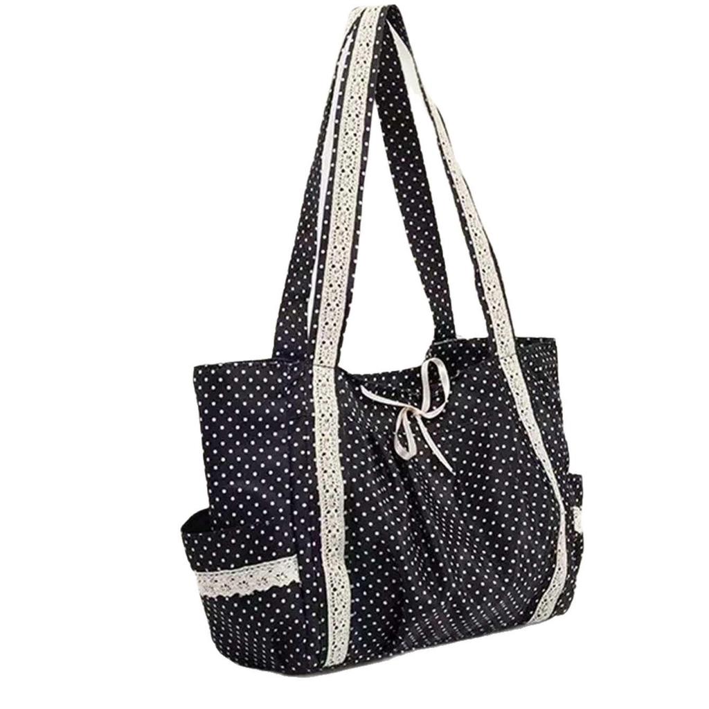 Women's Retro Polka Dot Canvas Tote Bag - Large Capacity, Versatile Single Shoulder for Commuting