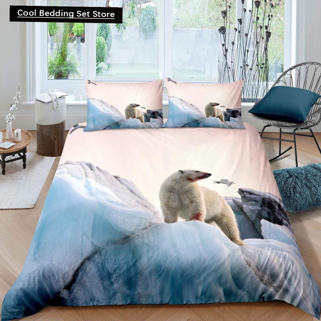 Poszewka na kołdrę z niedźwiedziem polarnym King Queen 3D Lovely White Arctic Animal Pościel dla dzieci nastolatków dorosłych Wildlife Poszewka na kołdrę Poszewka na poduszkę
