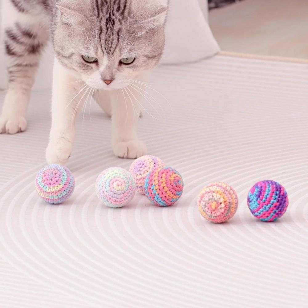 Retro Hand-Knitted Cat Toys Ball Colorful with Bell Inside Cat Ball Toy Woolen Yarn Interactive Kitten Toys for Indoor Self Play