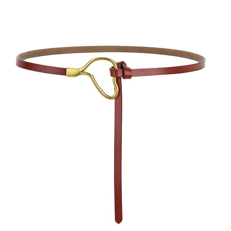 Women'S Leather Belt Knotted Decoration With Dress Shirt Simple Pure Cowhide Thin Belt Trendy