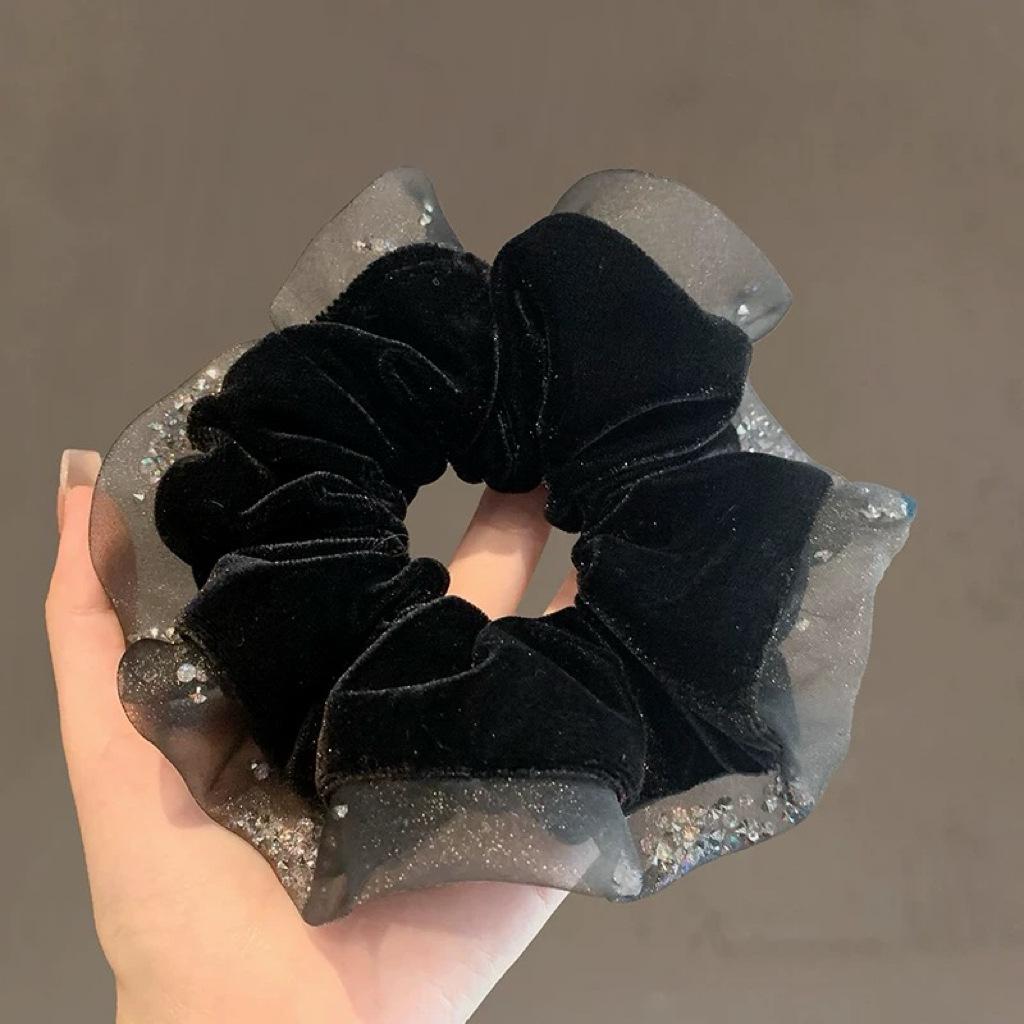 Korean Velvet Rhinestone Luxury Scrunchie - Fashionable Hair Accessory чёрный