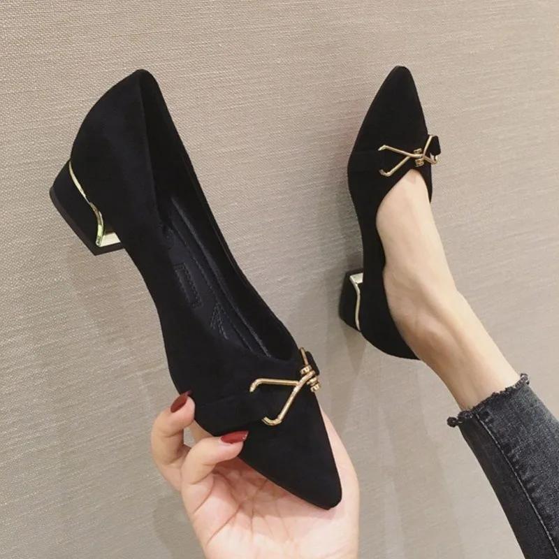 Women's Comfortable Wear-resistant Shoes 2025 New Style Thick Heel Shallow Mouth Shoes Soft Leather Sole Trendy Brand Women's