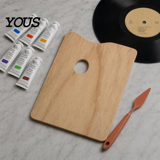 Professional Painting Supplies Wooden Paint Palette, Square Oval Shaped Artist Tray with Durable Beech Wood Palette Thumb Hole for Acrylic Watercolor