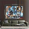 2D Vintage Nautical Decor Tapestry, Lighthouse Starfish Seashell Background