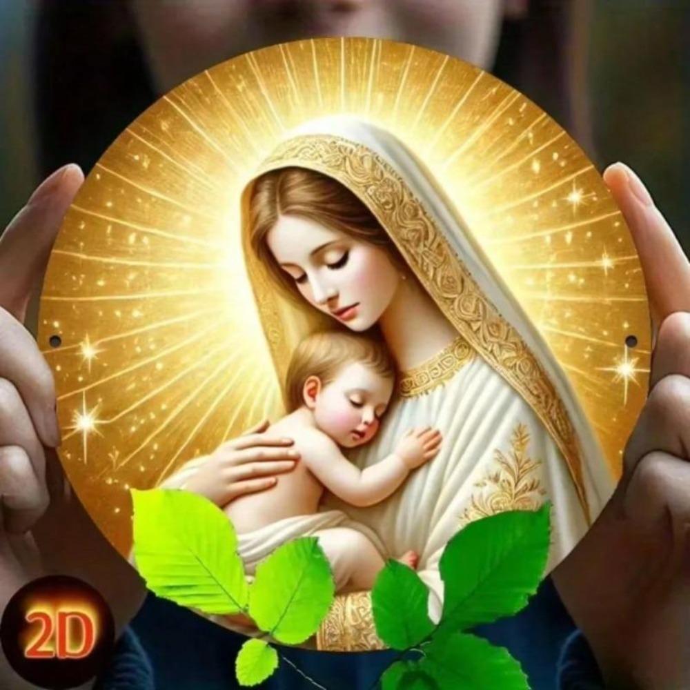 Vintage Metal Wall Art Virgin Mary Gold Halo Infant Jesus Religious Icon