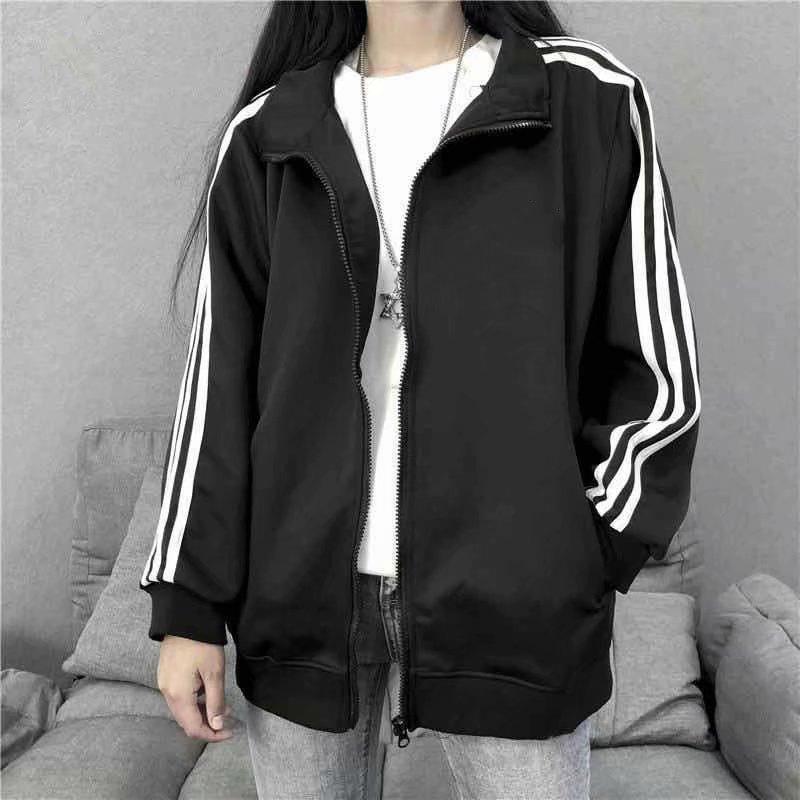 2024 Spring/Summer Korean Style Men's & Women's Black Three Stripes Jacket - Trendy, Loose Fit, Student Baseball Uniform
