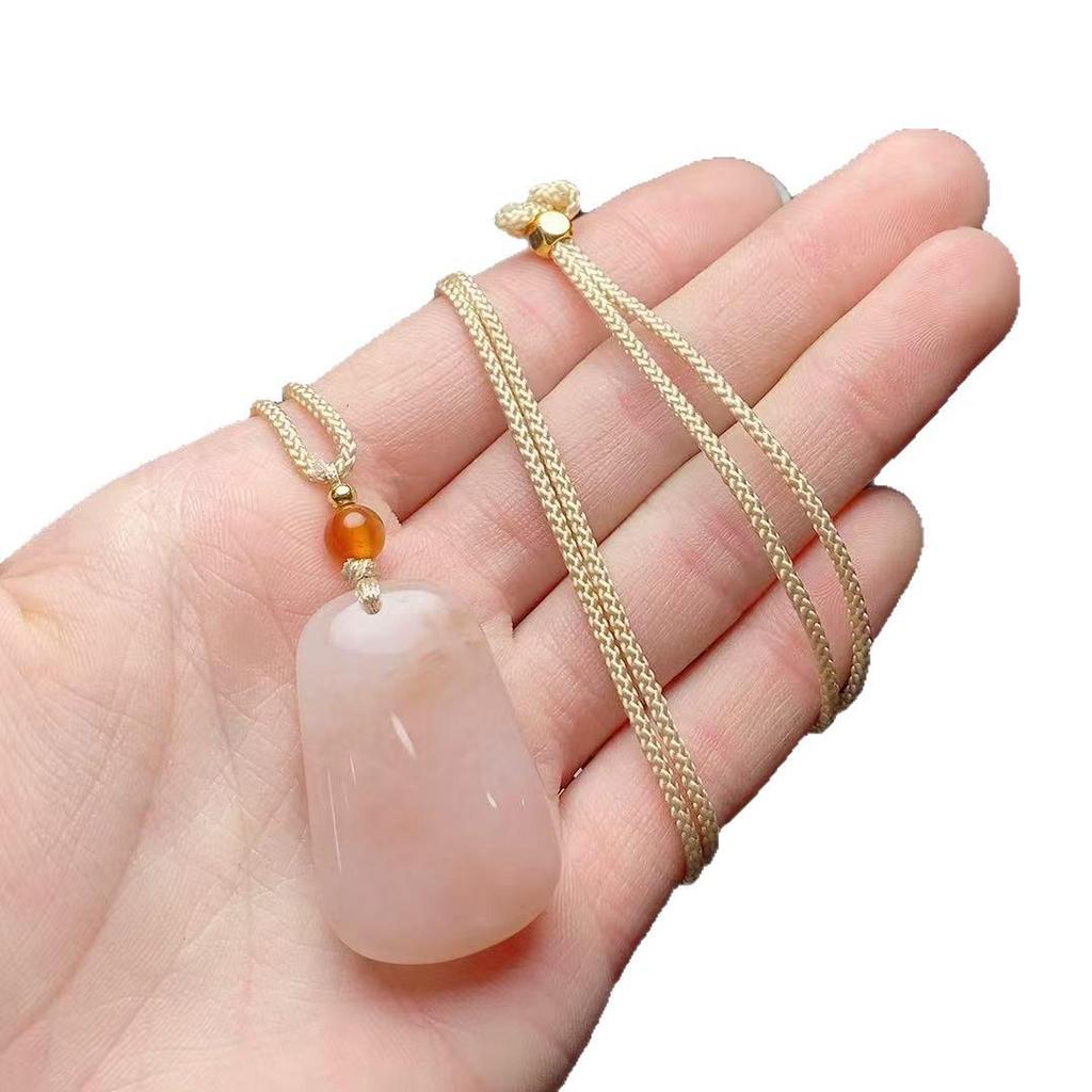Exquisite Gold Silk Peach Blossom Jade Unisex Pendant Necklace