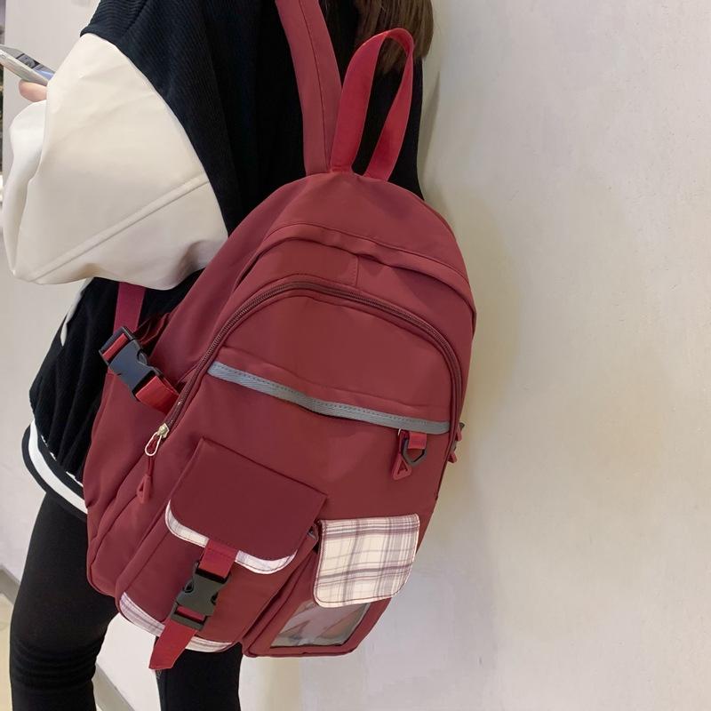 Mori plaid ins student schoolbag Korean version of casual style large-capacity junior high school student backpack красный