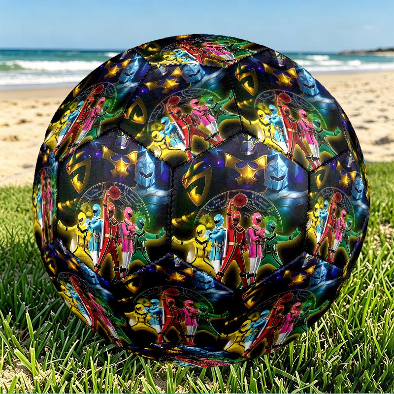 Mighty Morphin Power Rangers Print Size 5 Soccer Ball, PU Wear Resistant Football for Match Training and Daily Practice, Birthday Gift for Soccer Fans