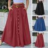 Women Skirt Solid Color High Waist All Match Button Decor A-line Summer Maxi