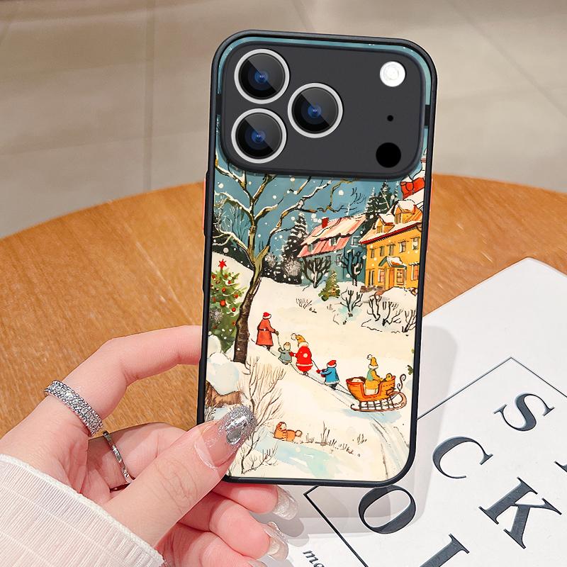 

Чехол для телефона с заснеженной городской улицей для iPhone 17 Pro Max Funda iPhone 16 Pro Max 13 15 14 Air 16e Мягкий край Матовая задняя крышка Coque iPhone 13 Pro синий