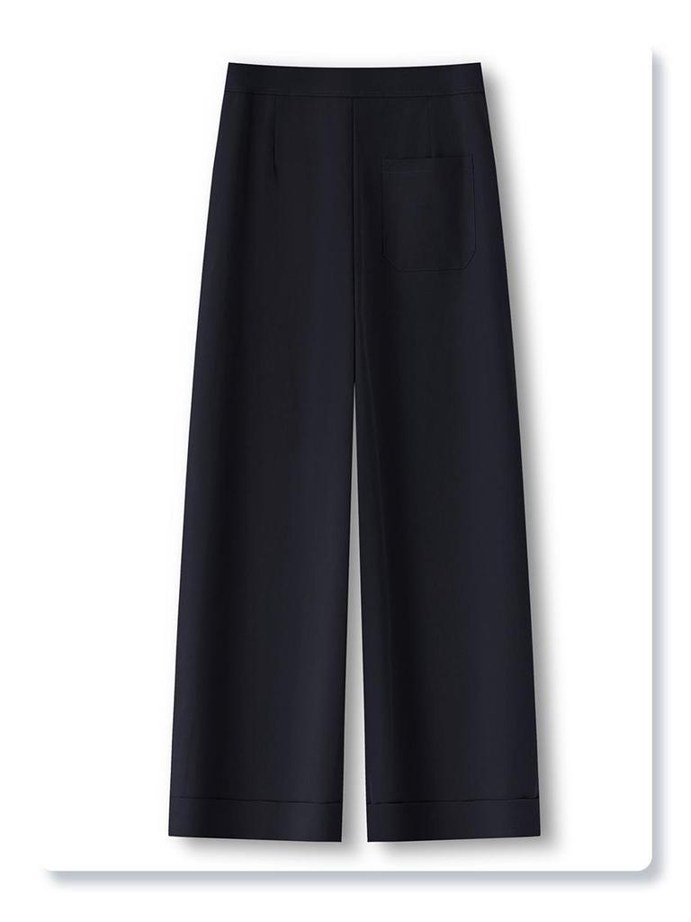 Women's Wide-Leg Navy Blue High-Waist Cropped Pants - Spring/Summer 2025 Casual Collection