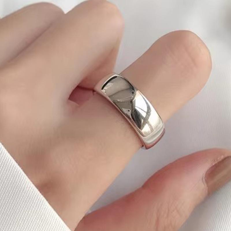 PANJBJ 925 Sterling Silber Dicker Doppelring für Damen Mädchen Geschenk Minimalismus Neutral Öffnend Breiter Schmuck Dropshipping