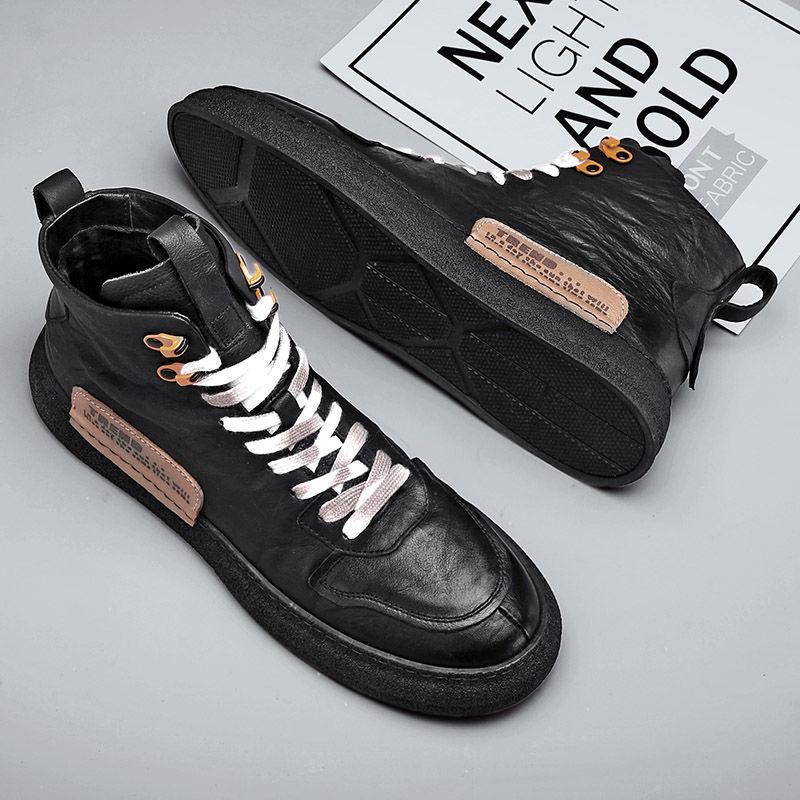 Men Shoes Winter Sneakers Medium-cut Boots Male Vintage Leather Handmade Boots Men's Sneakers Retro Frosty Boots Big Sized44