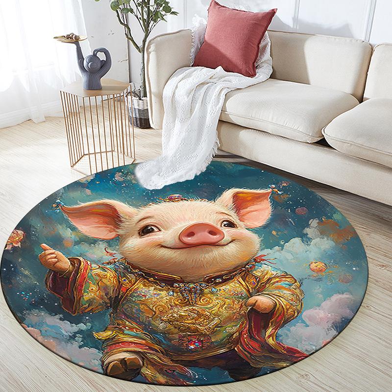 Fantasy Pig Round Area Rug,Carpet Rug for Living Room Bedroom Sofa Playroom Decor,Non-slip Floor Mat