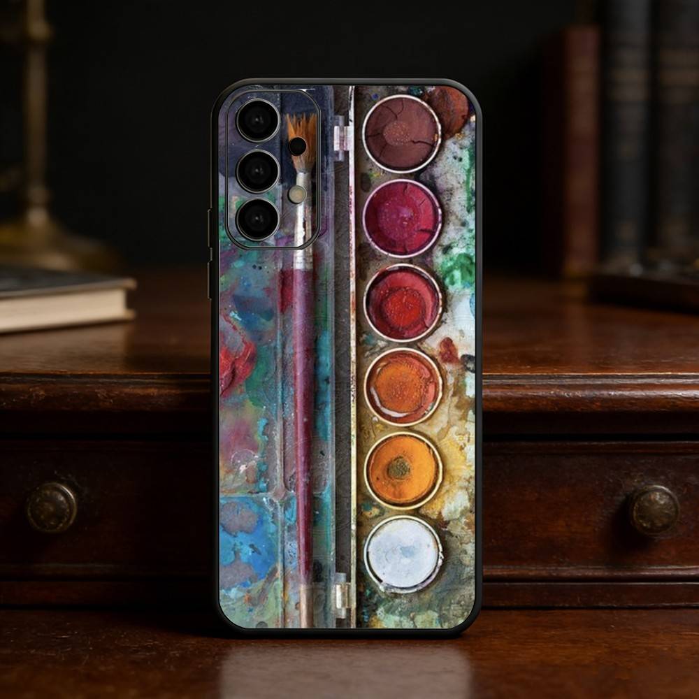Watercolors Set Paint Palette Phone Case For Samsung S25,24,23,22,30,21,10,9,Ultra,Plus,Lite Soft Black Case