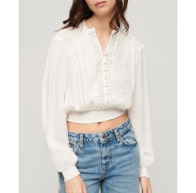 

Superdry Lace Trim Smocked блузка с длинным рукавом XS