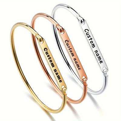 SQSimple and Versatile Stainless Steel Women's Bracelet a Long, Smooth, Personalized DIY Bracelet with Private Engraving Holiday