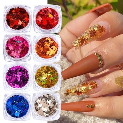 Nail Art Accessories Autumn Colorful Gradient Maple Leaf Flakes Trendy Nail Sequins