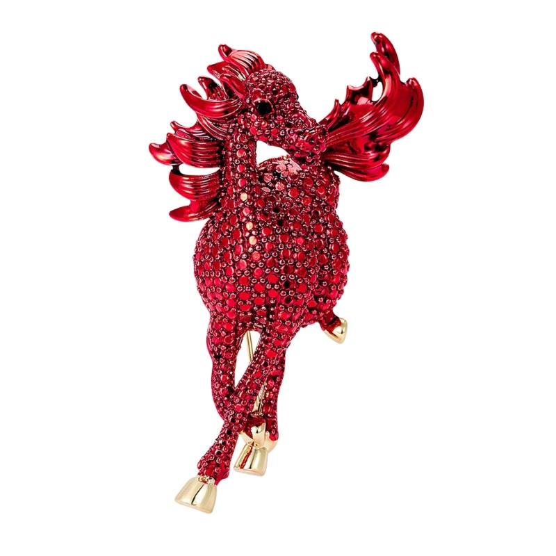 

Elegant Crystal Studded Horse Brooch With Secure Lock Clothing Accessories For Formal Event And Casual Wear красный