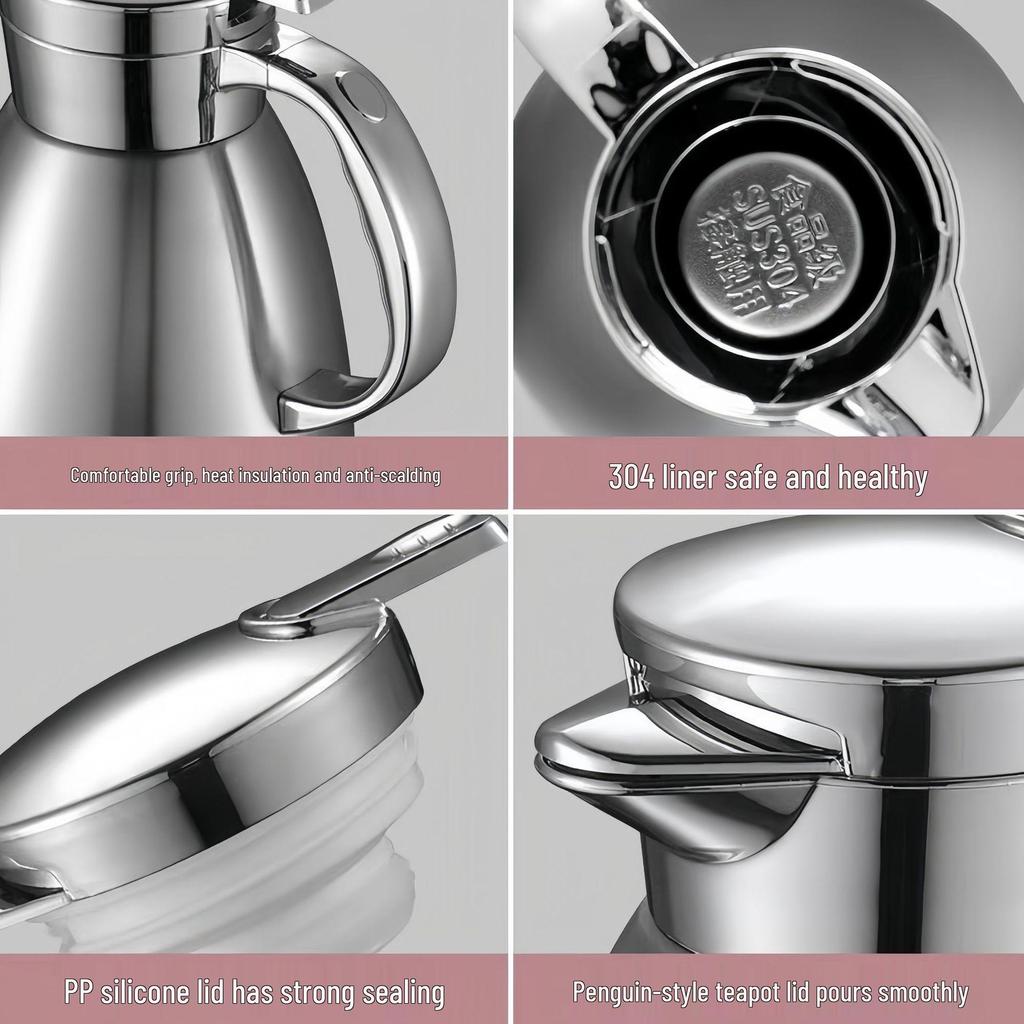 European Style 304 Stainless Steel Double-Layer Vacuum Thermos Flask, Large Capacity Roman Pot for Home Use, Anti-Scald.