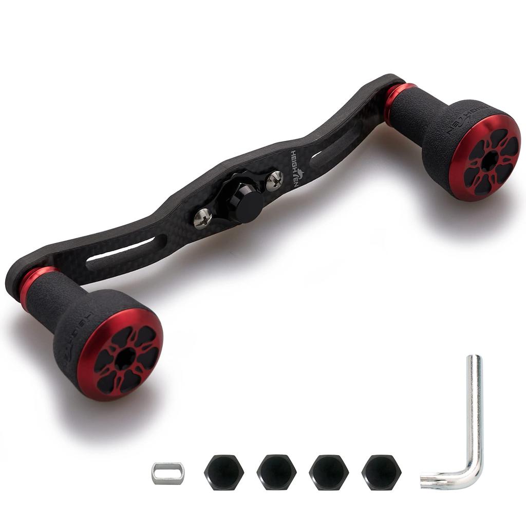 HEIGHTEN Reel Handle 4mm Thick Charcoal Cloth Carbon 24mm TPE Knob Shimano Daiwa Abu Universal Baitcasting Reel TPE Series Black 120/110mm 1.5K