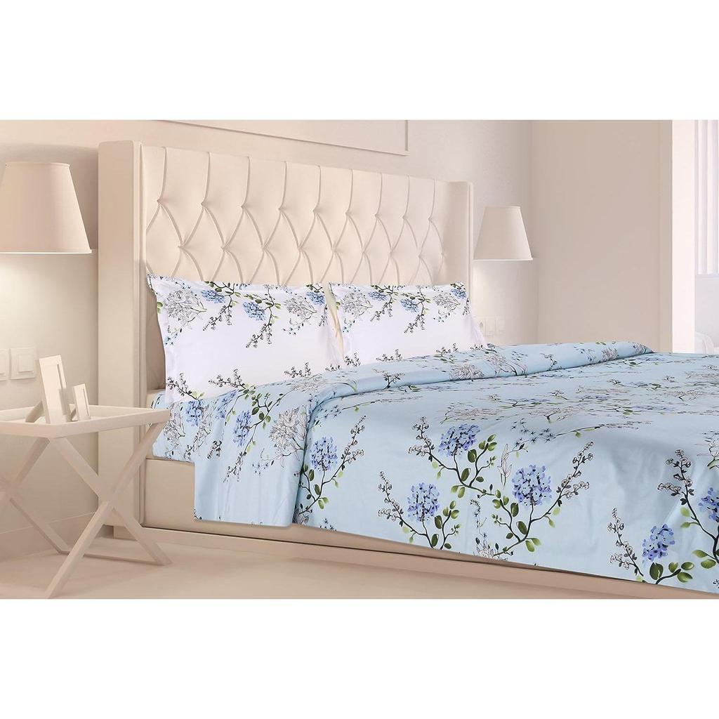 Size Bedsheet for Double Bed, 1 Cotton Bed Sheet Double Bed (90x100 Inches) with 2 Pillow Covers | Bed Sheet Double Bed Victorian Summer Dream Blue