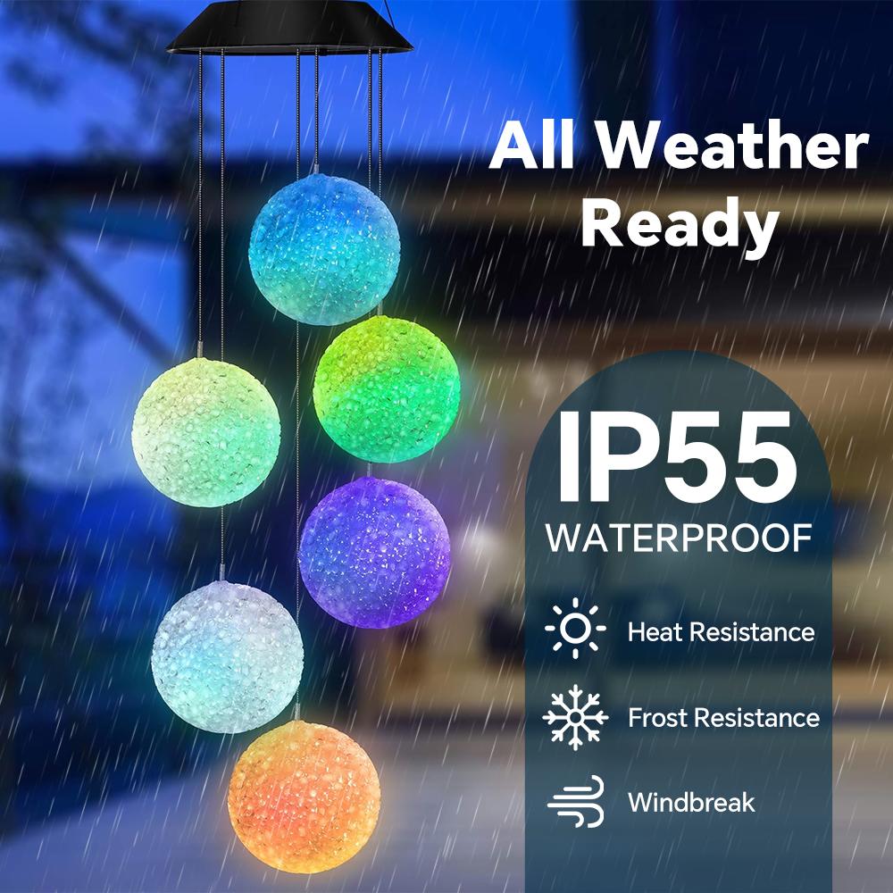 Waterproof Wind Chimes Hanging Solar Light Outdoor,Solar Powered Color Changing Crystal Ball Wind Chime, Yard Garden Porch Decor