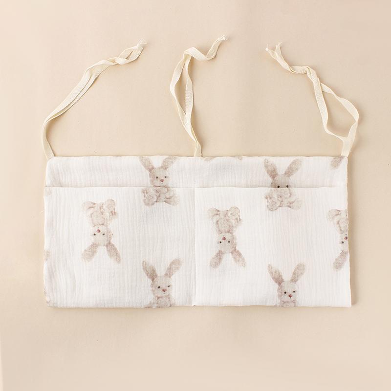 Pure Cotton Baby Bed with Double Pocket Children's Bottle Bedside Hanging Bag Diapers Storage Cart Baby Room Organization