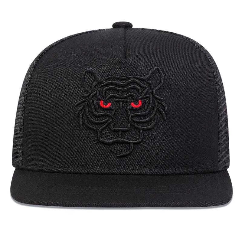 Unisex Tiger Embroidery Hip-hop Net Hats Spring Summer Adjustable Casual Snapback Baseball Caps Outdoor Sunscreen Hat