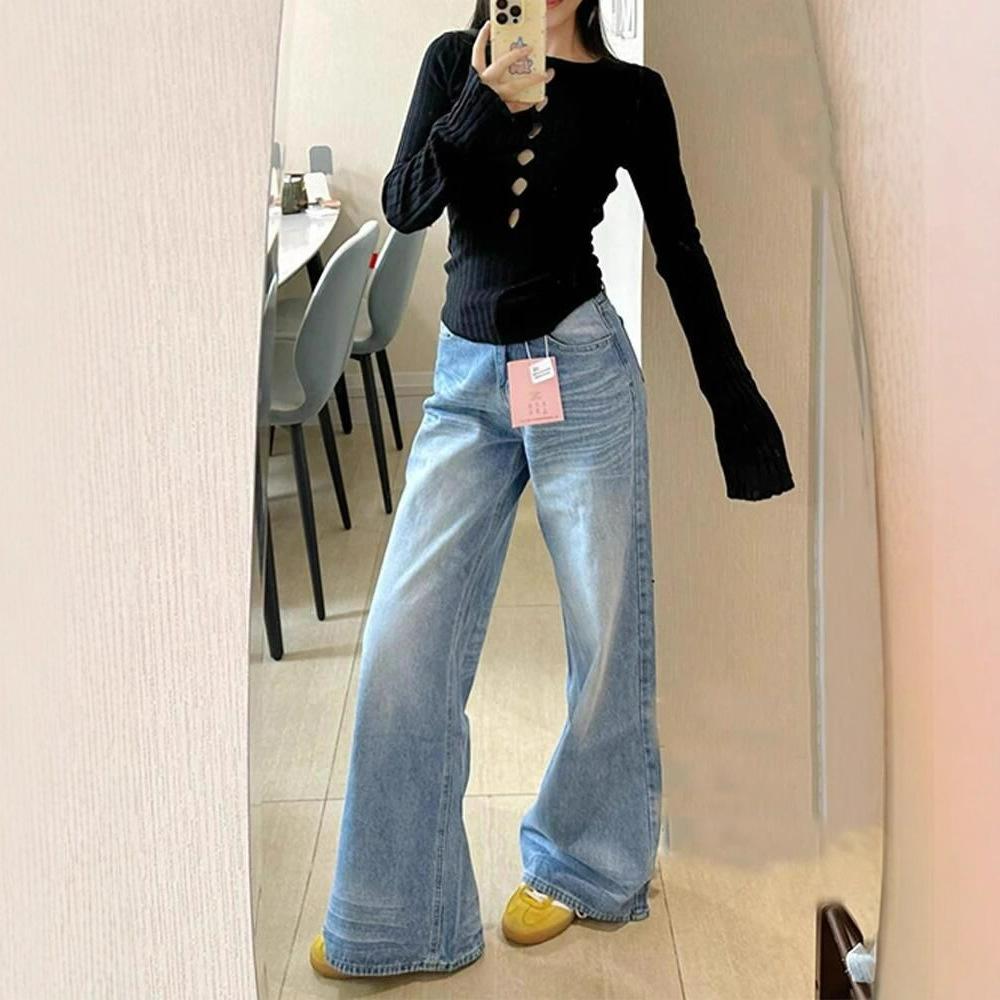 Crease Large Size Wide-legged Jeans Women's Washed Loose Thin Draping High Waist Dragging Floor Straight Trousers Jeans for Women Long Denim Pants