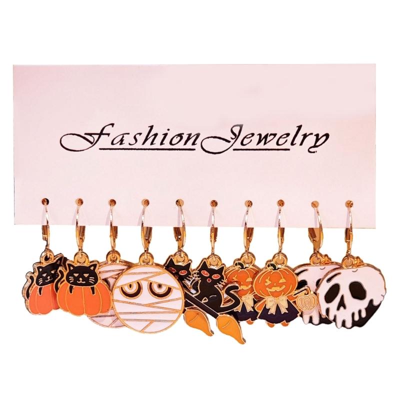Fashionable Halloween Pumpkin Black Cats Dangle Earrings Festival Charm Syurdy Alloy Jewelry Accessory for Parties