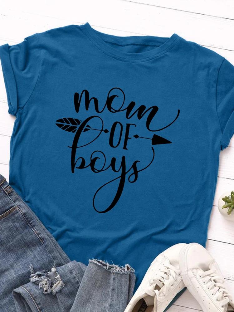 Mom of Boys Arrow Print T Shirt Women Short Sleeve O Neck Loose Tshirt Summer Women Causal Tee Shirt Tops Camisetas Mujer