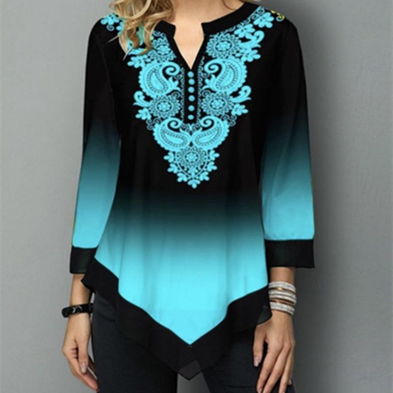 

QICED Women s Fashion Casual Long Sleeve V Neck Blouses & Shirts XXXXXL небо синє кольору
