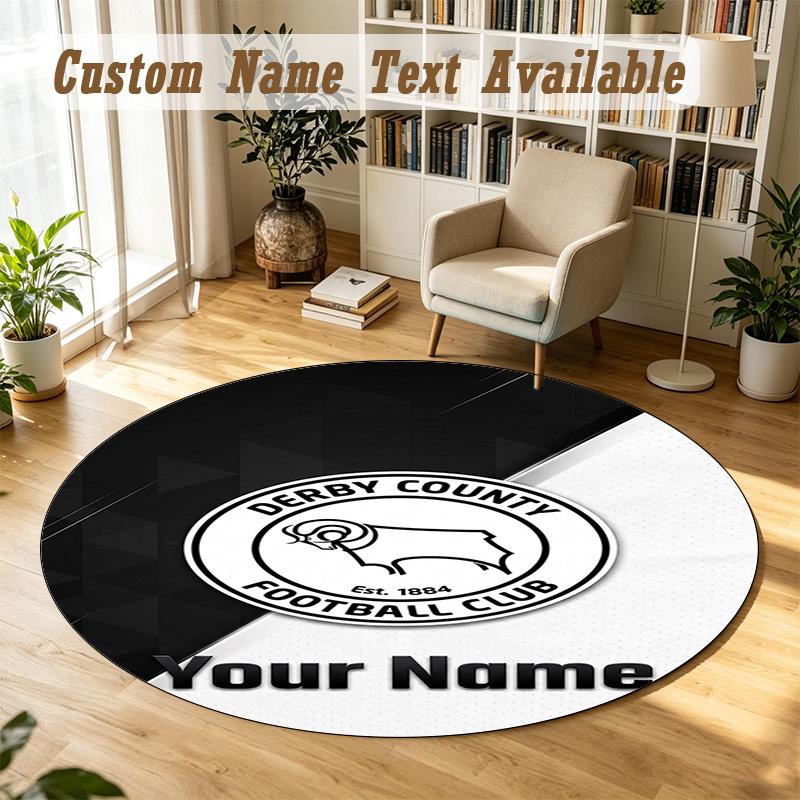 Round Rug Custom NameDerby County Pattern Non Slip Carpet Home Floor Decor