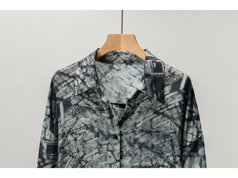 Women's Retro Print Mulberry Silk Long Sleeve Shirt - Spring New Arrival, Mid-Length & Loose Fit