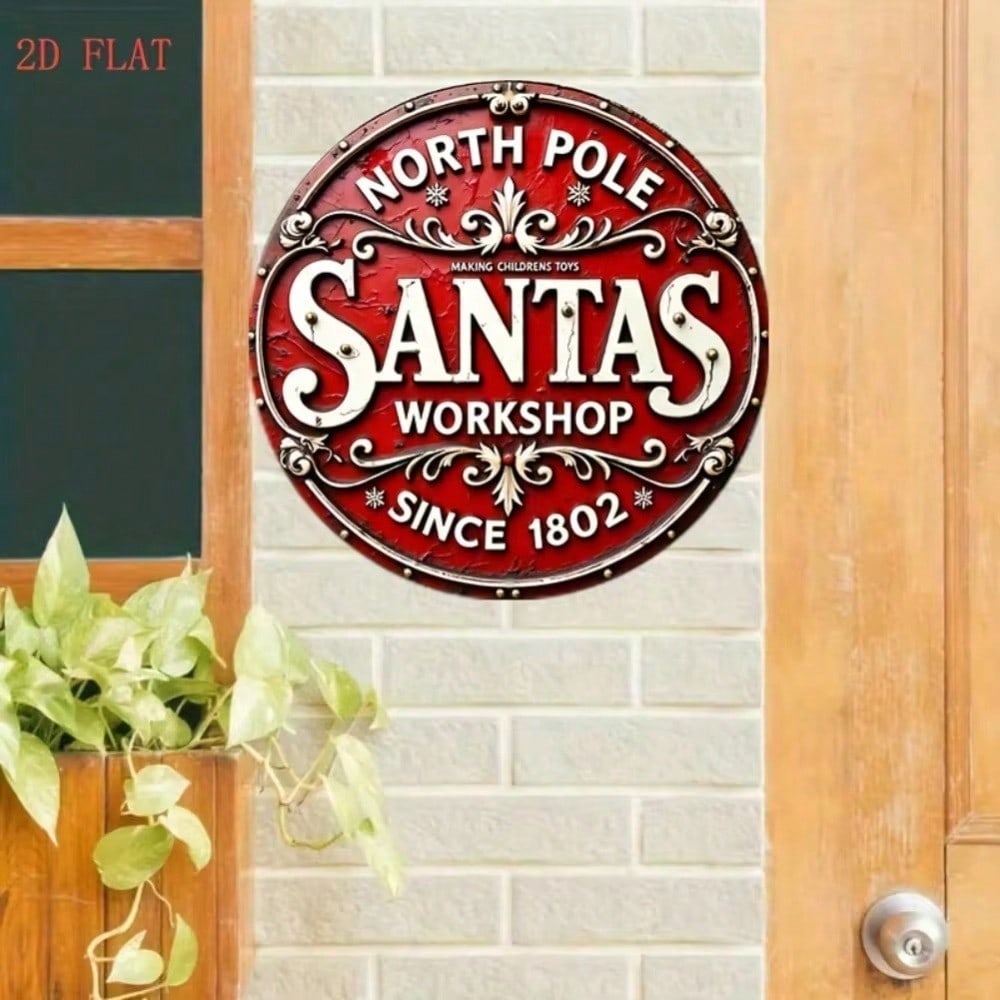 Vintage Santa Claus Metal Sign, Aluminum Xmas Wall Art, Pre-Drilled Hole for Indoor Outdoor Decor