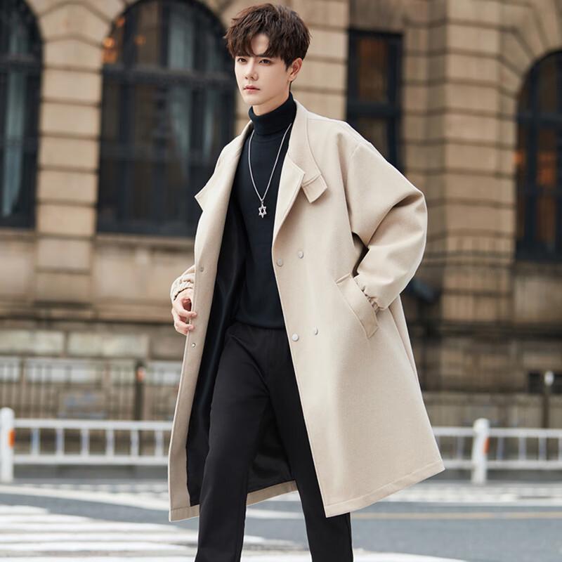 ROMON Men's Double-Breasted Mid-Length Trench Coat