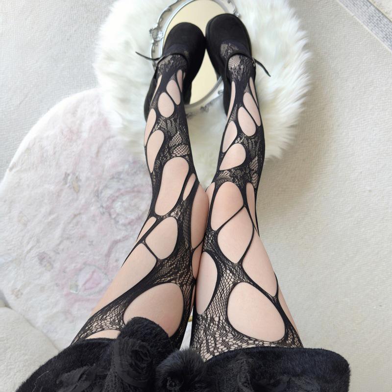 Holey Irregular Fishnet Tights - Y2K Punk Subculture Style for Hot Girl