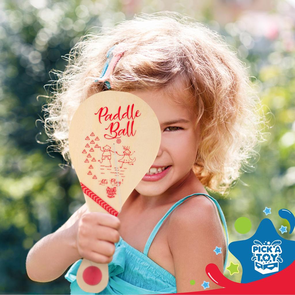 PICK A TOY Wooden Paddle Ball Toys of with Green Carry Bag Indoor Outdoor Fun and Classic Paddle Ball Game for Boys and Party Favor Toy for Ages 4 and