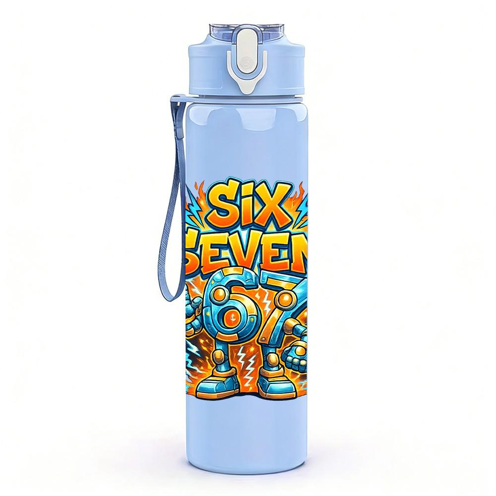 1PC Six Seven Graffiti Letter Art Print 750ml Color Plastic Sports Water Bottle Leakproof Flip Straw Lid Suitable for Sports Office Home Use