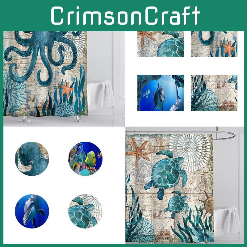Eco-friendly Sea Turtle Octopus Shower Curtain Featuring Soft Polyester Fiber And Easy Installation Hooks