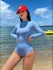 Korean Women's Slimming Triangle One-Piece Swimsuit with Sun Protection & Long Sleeves
