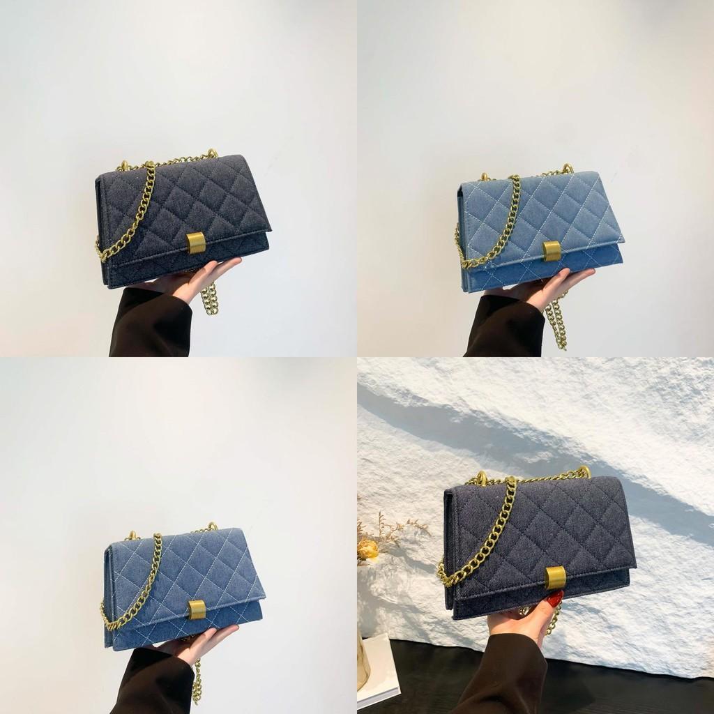 Fashionable Denim Women's Crossbody Bag Vintage Blue Quilted Chain Shoulder Bag