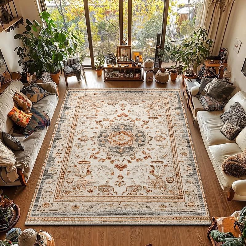 RAKKS Vintage Boho Carpet Floral Large Area Rugs , for Living Room,Bedroom, Beside,Kitchen, Door Mat,Super Non-Slip Brown,Green
