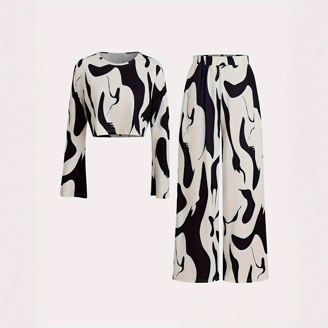 

Girls Fashion Leopard T-shirt Long Sleeve Straight Wide Leg Pants Set Summer Children s Casual Set 3-4Y