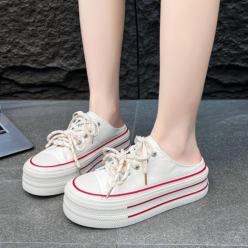Thick-soled heightening half-tray espadrilles women's 2025 summer new one-pedal versatile flat-bottomed lightweight breathable board shoes women