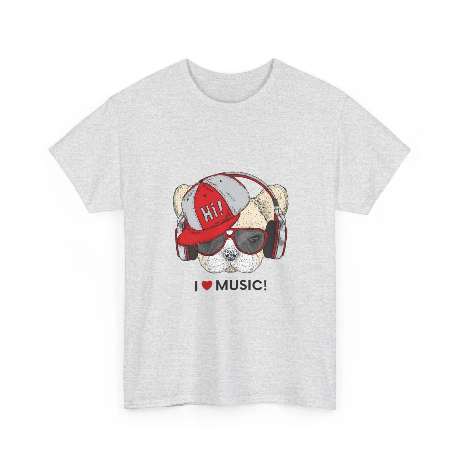 I Love Music Dog T-Shirt Cute Music Lover Graphic Tee XL